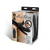 Полый страпон с двумя отростками и вибрацией Unisex Vibrating Hollow Strap-On Double Penetrating Dildo - 17,8 см. - Lux Fetish - купить с доставкой в Ижевске