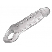 Прозразная закрытая насадка на пенис с поддержкой мошонки Clearly Ample Penis Enhancer - 22 см. - XR Brands - в Ижевске купить с доставкой