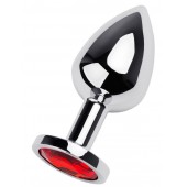 Серебристая коническая анальная пробка с красным кристаллом - 8 см. - ToyFa - купить с доставкой в Ижевске