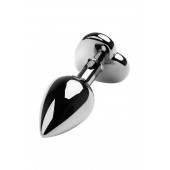 Серебристая коническая анальная пробка с красным кристаллом-сердечком - 7 см. - ToyFa - купить с доставкой в Ижевске