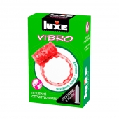 Розовое эрекционное виброкольцо Luxe VIBRO  Поцелуй стриптизёрши  + презерватив - Luxe - в Ижевске купить с доставкой