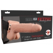Телесный перезаряжаемый вибрострапон 7  Hollow Rechargeable Strap-on with Balls - 20,3 см. - Pipedream - купить с доставкой в Ижевске