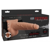 Телесный полый страпон с имитацией эякуляции 7.5  Hollow Squirting Strap-On with Balls Flesh - 21,6 см. - Pipedream - купить с доставкой в Ижевске