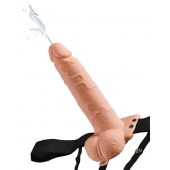 Телесный полый страпон с имитацией эякуляции 7.5  Hollow Squirting Strap-On with Balls Flesh - 21,6 см. - Pipedream - купить с доставкой в Ижевске