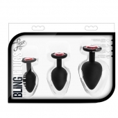 Набор черных анальных пробок с красным кристаллом-сердечком Bling Plugs Training Kit - Blush Novelties - купить с доставкой в Ижевске