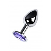 Серебристая конусовидная анальная пробка с фиолетовым кристаллом - 7 см. - ToyFa - купить с доставкой в Ижевске