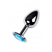 Серебристая конусовидная анальная пробка с голубым кристаллом - 7 см. - ToyFa - купить с доставкой в Ижевске