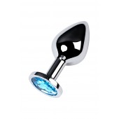 Серебристая конусовидная анальная пробка с голубым кристаллом - 8 см. - ToyFa - купить с доставкой в Ижевске