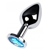 Серебристая конусовидная анальная пробка с голубым кристаллом - 8 см. - ToyFa - купить с доставкой в Ижевске