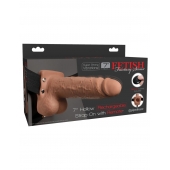 Кофейный перезаряжаемый вибрострапон 7  Hollow Rechargeable Strap-on with Balls - 20,3 см. - Pipedream - купить с доставкой в Ижевске