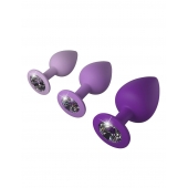 Набор из 3 фиолетовых анальных пробок со стразами Little Gems Trainer Set - Pipedream - купить с доставкой в Ижевске