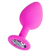 Розовая анальная втулка Brilliant с прозрачным кристаллом - 8 см. - ToyFa - купить с доставкой в Ижевске