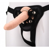 Телесный страпон на черных трусиках STRAP ON REAL DILDO - 20 см. - Dream Toys - купить с доставкой в Ижевске