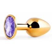 Золотистая анальная пробка с фиолетовым стразом - 7,2 см. - Anal Jewelry Plug - купить с доставкой в Ижевске