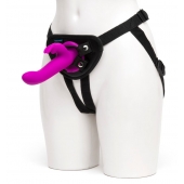 Лиловый страпон Rechargeable Vibrating Strap-On Harness Set - 17,6 см. - Happy Rabbit - купить с доставкой в Ижевске