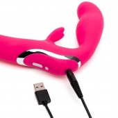 Ярко-розовый безремневой страпон Rechargeable Vibrating Strapless Strap-On - Happy Rabbit - купить с доставкой в Ижевске
