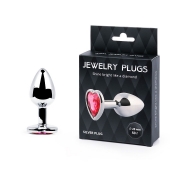 Серебристая анальная пробка с малиновым кристаллом-сердечком - 7 см. - Anal Jewelry Plug - купить с доставкой в Ижевске