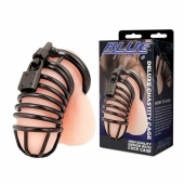 Черная металлическая клетка с замком Deluxe Chastity Cage - BlueLine - купить с доставкой в Ижевске