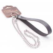 Серебристый металлический поводок с кожаной черной ручкой - 80 см. - Crazy Handmade - купить с доставкой в Ижевске