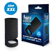 Черная открытая насадка на пенис с кольцом для мошонки XXL-size - 9,4 см. - Sex Expert - в Ижевске купить с доставкой