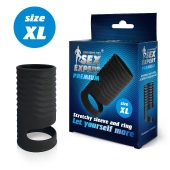 Черная открытая насадка на пенис с кольцом для мошонки XL-size - 8,9 см. - Sex Expert - в Ижевске купить с доставкой