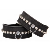 Черные наручники Diamond Studded Wrist Cuffs - Shots Media BV - купить с доставкой в Ижевске