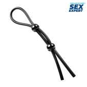 Черное силиконовое лассо с двумя шариками для утяжки - Sex Expert - в Ижевске купить с доставкой