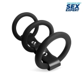 Черное тройное эрекционное кольцо с ремешком - Sex Expert - в Ижевске купить с доставкой