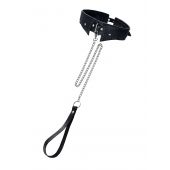 Черный кожаный ошейник-воротник с поводком - Pecado - купить с доставкой в Ижевске