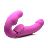 Розовый безремневой страпон с вибрацией и функцией расширения Inflatable Ergo-Fit Strapless Strap-On - XR Brands - купить с доставкой в Ижевске
