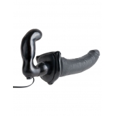Черный страпон с вагинальной пробкой Deluxe Vibrating Penetrix Strap-On - 19 см. - Pipedream - купить с доставкой в Ижевске