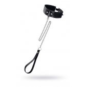 Кожаный двухслойный ошейник с белой строчкой и поводком - Pecado - купить с доставкой в Ижевске