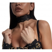 Черный ажурный чокер с золотистой фурнитурой - Crazy Handmade - купить с доставкой в Ижевске