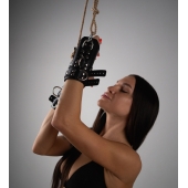 Черные высокие кожаные наручники для подвешивания - Crazy Handmade - купить с доставкой в Ижевске