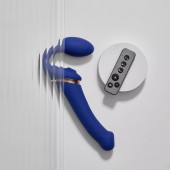 Синий безремневой страпон Multi Orgasm Bendable Strap-On size XL с клиторальной стимуляцией - Strap-on-me - купить с доставкой в Ижевске