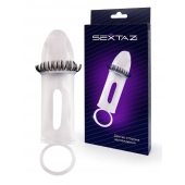 Закрытая насадка на пенис с подхватом мошонки и стимулирующими «ресничками» - Sextaz - в Ижевске купить с доставкой