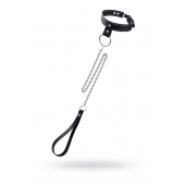 Черный узкий однослойный ошейник с серебристым поводком-цепочкой - Pecado - купить с доставкой в Ижевске