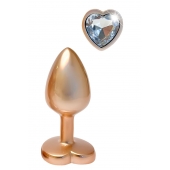 Золотистая анальная пробка с прозрачным кристаллом-сердцем Pearl Gold Plug Small - Dream Toys