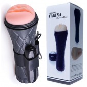 Телесный мастурбатор-вагина в черной колбе с вибрацией - Boys of Toys - в Ижевске купить с доставкой