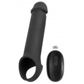 Черная вибронасадка для пениса с хомутом для мошонки и пультом ДУ Remote Controlled Penis Extension - Orion - в Ижевске купить с доставкой