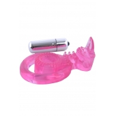 Розовая вибронасадка со стимулятор клитора   Язычок - Toyfa Basic - в Ижевске купить с доставкой