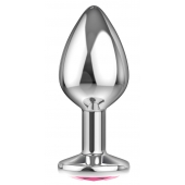 Большая серебристая анальная пробка Diamond Pink Sparkle Large с розовым кристаллом - 8 см. - Lola Games - купить с доставкой в Ижевске