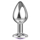 Малая серебристая анальная пробка Diamond Purple Sparkle Small с фиолетовым кристаллом - 7 см. - Lola Games - купить с доставкой в Ижевске
