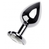 Серебристая анальная пробка с прозрачным кристаллом-сердцем - 8 см. - ToyFa - купить с доставкой в Ижевске