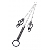 Черно-серебристые зажимы для сосков с кольцом для пениса TOYFA Metal - ToyFa - купить с доставкой в Ижевске