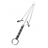 Серебристо-чёрные зажимы для сосков с кольцом для пениса TOYFA Metal - ToyFa - купить с доставкой в Ижевске