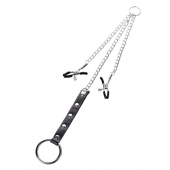 Серебристо-чёрные зажимы для сосков с кольцом для пениса TOYFA Metal - ToyFa - купить с доставкой в Ижевске