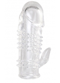 Прозрачная гелевая насадка с шипами и клиторальным отростком - 13 см. - Toyfa Basic - в Ижевске купить с доставкой Прозрачная гелевая насадка с шипами и клиторальным отростком - 13 см. - Toyfa Basic - в Ижевске купить с доставкой