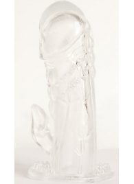Прозрачная гелевая насадка с клиторальным отростком - 13 см. - Toyfa Basic - в Ижевске купить с доставкой Прозрачная гелевая насадка с клиторальным отростком - 13 см. - Toyfa Basic - в Ижевске купить с доставкой