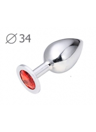 Коническая серебристая анальная втулка с красным кристаллом - 8,2 см. - Anal Jewelry Plug - купить с доставкой в Ижевске